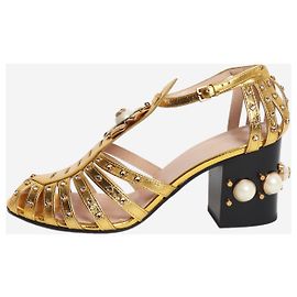 Gucci Embellished gold gladiator heels - size EU 38.5 (UK 5.5) Golden