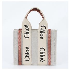 Chloé Woody Shopper aus Leder und Canvas Braun Beige
