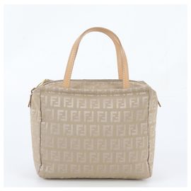 Sac à main cabas Fendi Zucchino FF Canvas Leather Beige