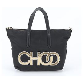 Saco Tote em couro Larelle Logo Jimmy Choo Preto Dourado
