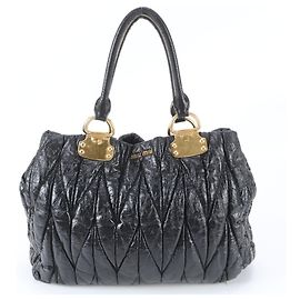 Miu Miu Matelassé Leather Tote Bag Black