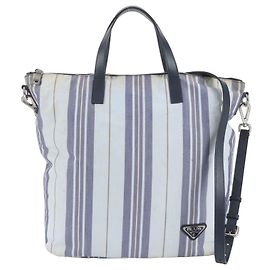 Prada Triangle Logo Leder 2-Way Tasche Blau Marineblau