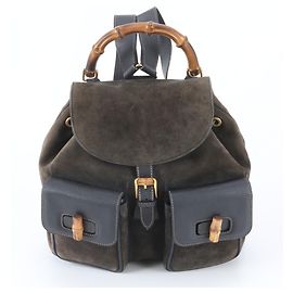 Gucci Bamboo 003 58 0016 Leather 2-Way Backpack/Shoulder Bag Navy blue