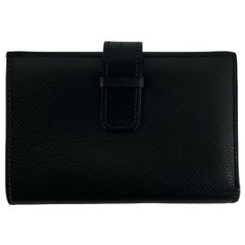 Hermès Hermes Jura Bi-fold Geldbörse aus schwarzem Epsom-Leder Schwarz