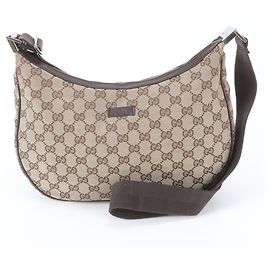 Gucci GG Canvas 122790 Leather Shoulder Bag Brown Beige