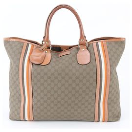 Saco Tote Gucci em lona GG e couro Bege Camelo