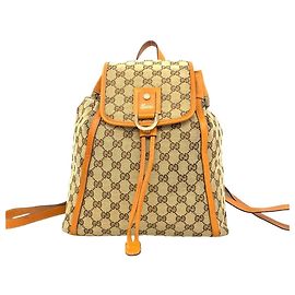 Mochila Gucci Vintage em lona GG Logo e couro Marrom