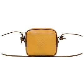 Mini bolsa de ombro em couro Loewe Vintage com logo Anagram gravado Marrom Camelo