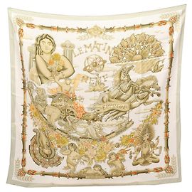 Hermès Lenço Hermes HERMES Carre 90 LE MATIN NEUF Branco Multicor