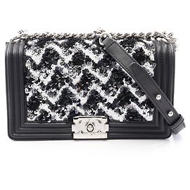 Chanel Boy Sequin Shoulder Bag Black White