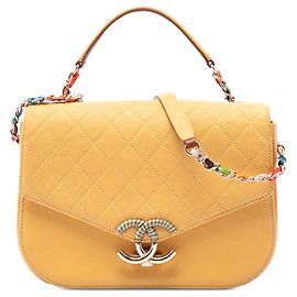 Chanel Yellow Paris Cuba Medium Quilted Caviar Thread Around Flap Amarillo Mostaza