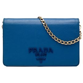 Prada Blue Saffiano Lux Monochrome Wallet on Chain Blau