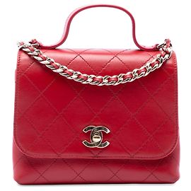 Chanel Red Small Quilted Calfskin Double Pocket Top Handle Flap Red