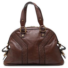 Autre Marque mala Saint Laurent Muse em couro marrom Large com acabamento trançado Marrom