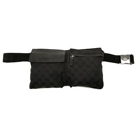 Gucci Black GG Canvas Double Pocket Belt Bag Black