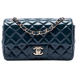 Chanel Blue Mini Rectangular Classic Patent Single Flap Blau Dunkelblau