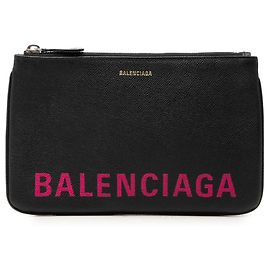 Balenciaga Black Leather Ville Logo Clutch M Black