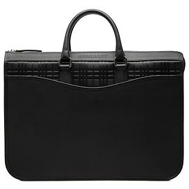 Mala de negócios em couro com acabamentos em relevo Black Check Burberry Preto