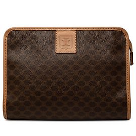 Céline Celine Brown Macadam Coated Canvas Clutch Brown