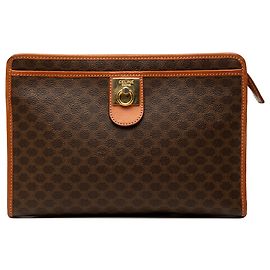 Céline Clutch Celine Brown Macadam Coated Canvas Castaño