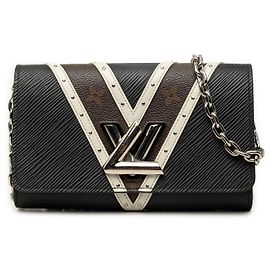 Louis Vuitton Black Epi Monogram Studded Twist Wallet on Chain Schwarz