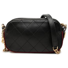 Bolsa Camera Chanel em couro de bezerro costurado preto e grosgrain com botões e zíper duplo Preto