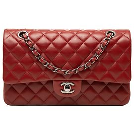 Chanel Red Medium Classic Lambskin Double Flap Rot Bordeaux