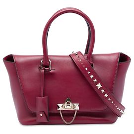 Valentino Red Leather Rockstud Demilune Satchel Red Dark red