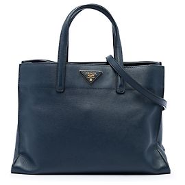 Saco Tote Prada Blue Saffiano Soft Triple Pocket Azul Azul marinho