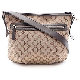 Borsa a tracolla Gucci in tela GG e pelle Marrone Beige