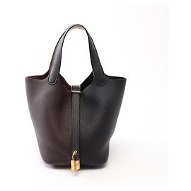 Hermès Bolsa Hermes Picotin Lock PM Marrom Preto Bege