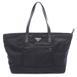 Bolso Tote Prada VELA Negro de Nailon y Cuero Negro