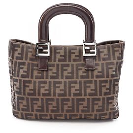 Fendi Zucca Tote Bag Brown Leather and Cloth Brown