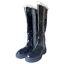 Bottes hautes Valentino en vinyle noir verni Noir