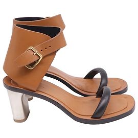 Céline  Celine Bam Bam Sandal Heels in Brown Leather Brown