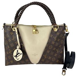 Sac à main épaule Louis Vuitton Braided V Tote MM Cream Leather Canvas Blanc