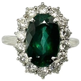 Autre Marque Platin Cocktailring mit grünem Turmalin und Diamanten, 4,60ct Silber Weiß Grün