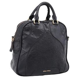 Borsa a mano Miu Miu in pelle nera e oro Auth 206226 Nero D'oro