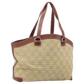 Céline CELINE Macadam Canvas Tote Bag Beige Gold Auth 206043V Beige Golden