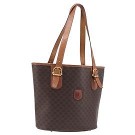 Céline Borsa Tote CELINE Macadam Canvas PVC Pelle Brown Gold Auth 204214 Marrone D'oro