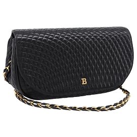Sac à épaule à chaîne Bally en cuir noir et doré Auth BA16160A Noir Autre