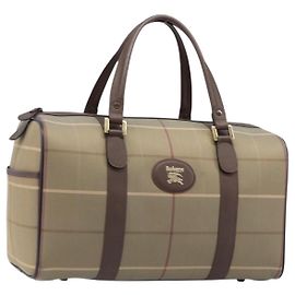 Borsa Boston Burberrys Nova Check Canvas Brown Gold Auth 204885A Marrone D'oro