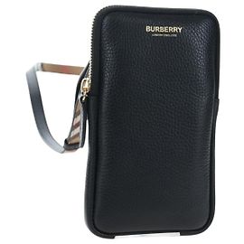 BURBERRY Shoulder Pouch Leather Black Gold Auth am12646V Black Golden