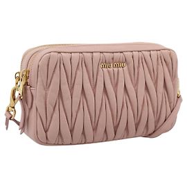 Bolsa de Ombro Miu Miu Matelassé em Couro Rosa Dourado Auth ar14289M Rosa Dourado