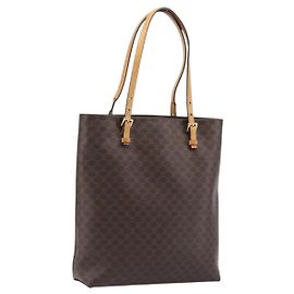 Céline Bolso de mano CELINE Macadam Canvas PVC Leather Brown Gold Auth ep16155 Castaño Dorado