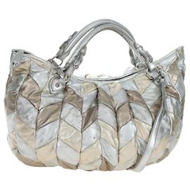 Bolso de mano Miu Miu de cuero 2way Silver Auth 204825A Plata
