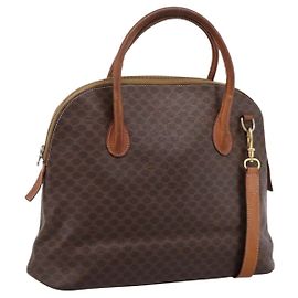 Céline Bolso de mano CELINE Macadam Canvas PVC Leather 2way Brown Gold Auth ep15962 Castaño Dorado