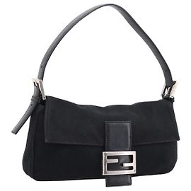 Borsa a spalla FENDI Mamma Baguette in jersey di cotone nero e argento 26424 Auth ep16064A Nero Argento