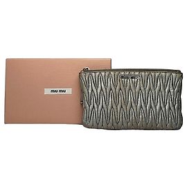Vintage Miu Miu Matelassé Quilted Leather Cosmetic Pouch c. 2010s Silver Beige Silvery