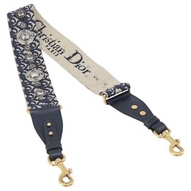 Christian Dior Trotter Canvas Strap 36.6"" Navy Gold Silver Auth ep16047 Silvery Golden Navy blue